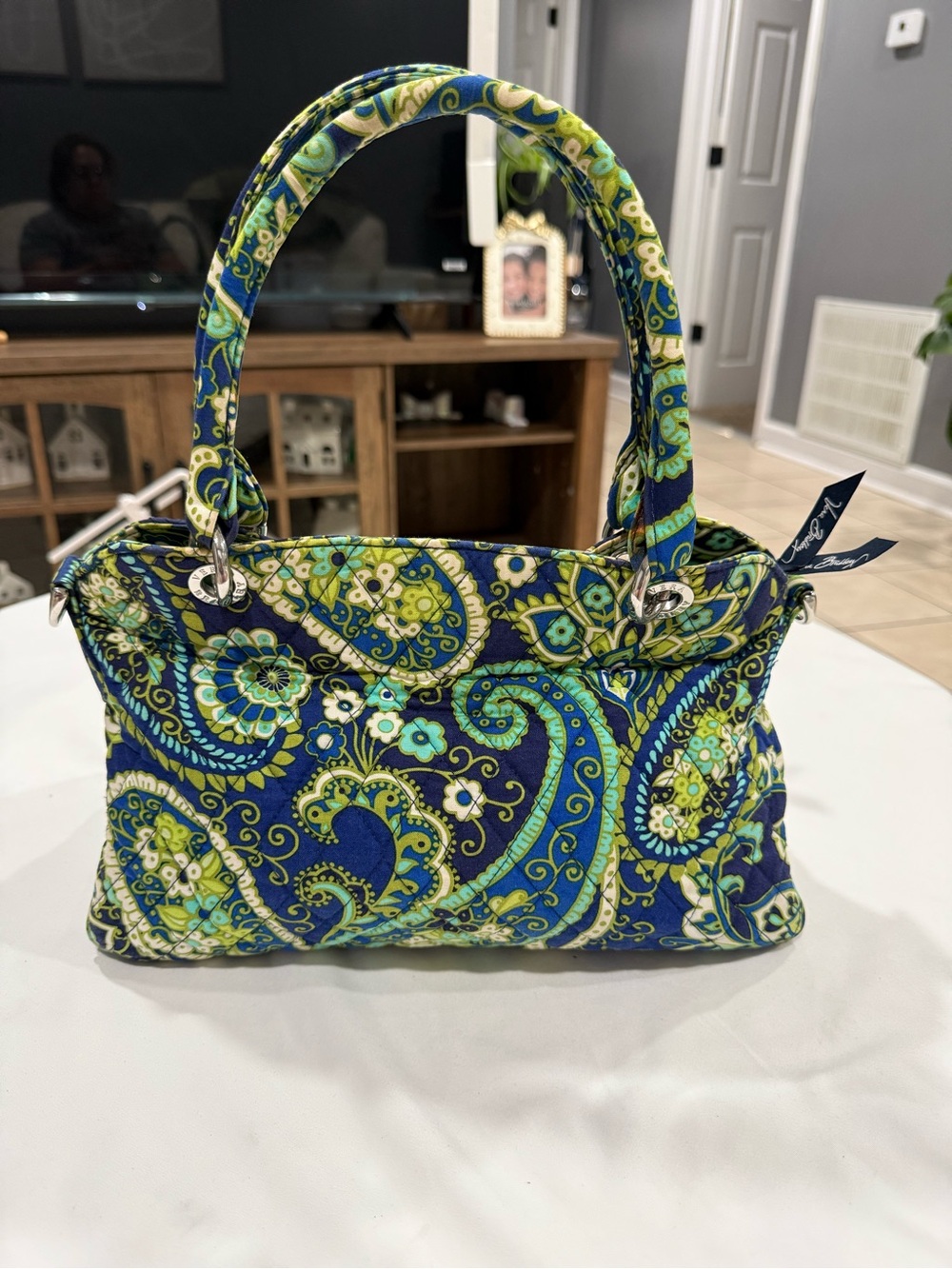 Vera Bradley Navy, Blue & Lime Paisley Quilted Shoulder Bag